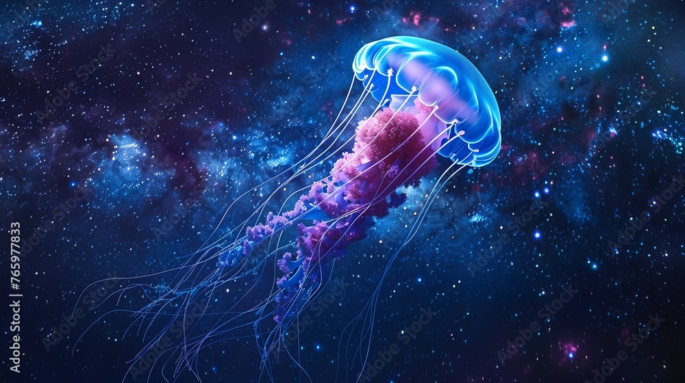 a mixture of jellyfish, space, and the milky way - obrazy, fototapety, plakaty 