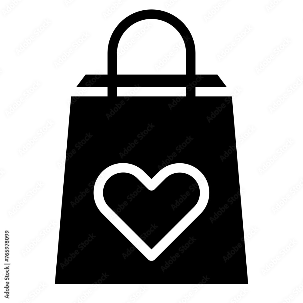 Shopping bag with heart icon isolated on white background. 8 March. International Happy Women Day Shopping bag with heart icon isolated on white background. 8 March. International Happy Women Day