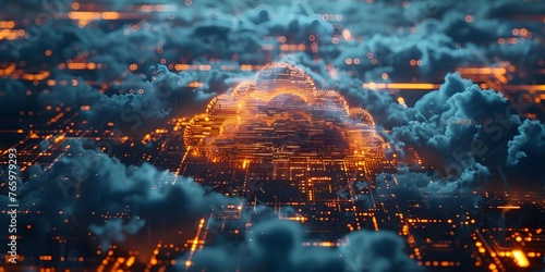 Cloud computing technology transferring big data for futuristic AI applications. Concept Cloud Computing  Big Data  AI Applications  Technology  Futuristic