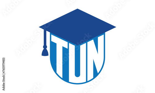 TUN initial letter academic logo design vector template. school college logo, university logo, graduation cap logo, institute logo, educational logo, library logo, teaching logo, book shop, varsity	
