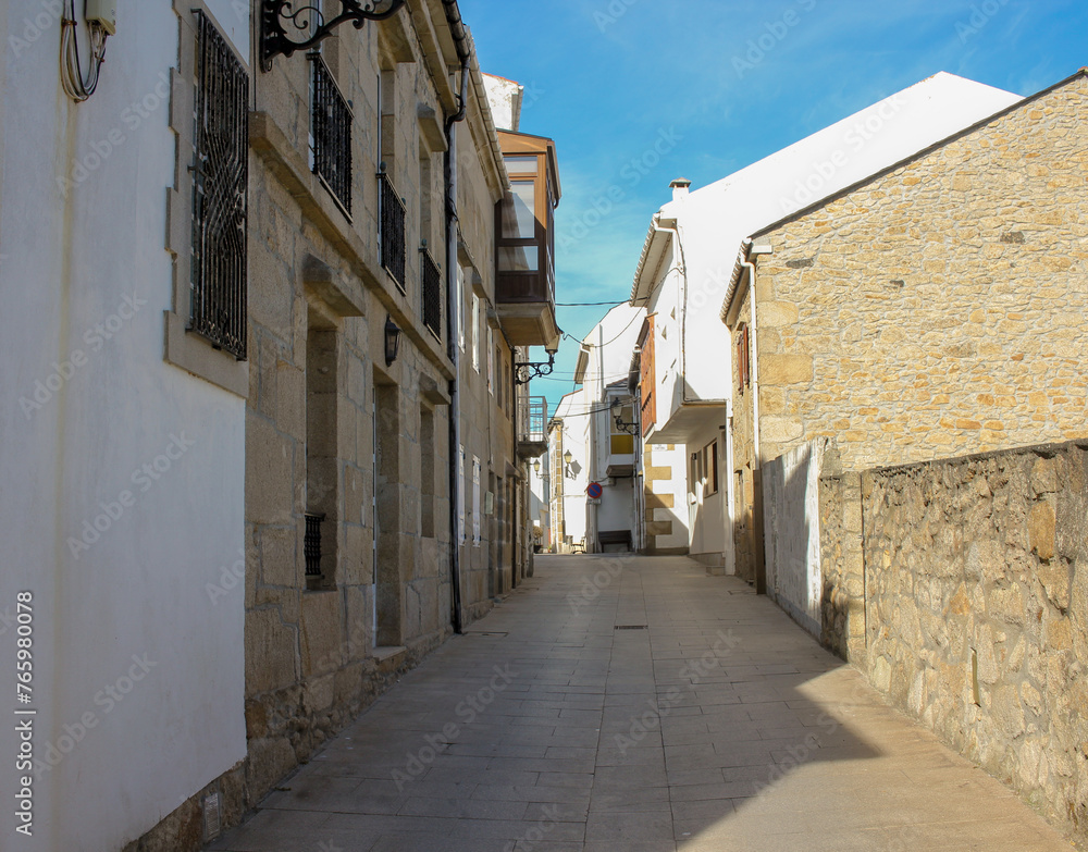 narrow street in San Cibrao, Spain