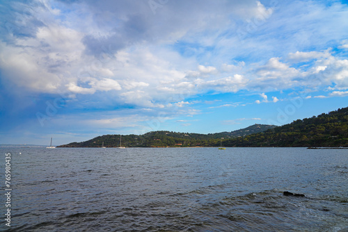 View of the landscape in Cap Benat, a cape on the Mediterranean Sea in Bormes-les-Mimosas near Le Lavandou on the French Riviera Cote d’Azur photo