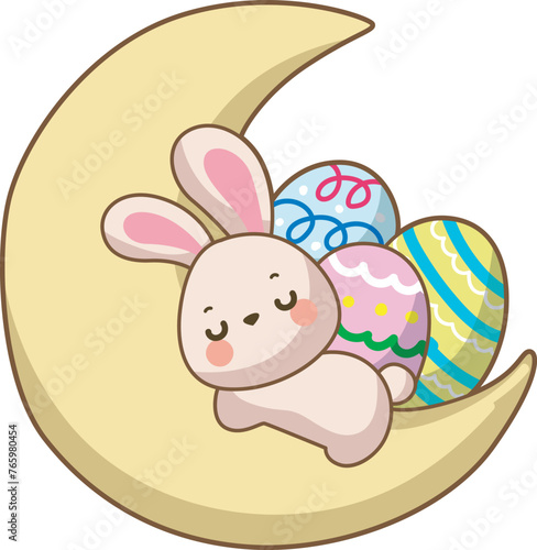 Easter bunny surprise stock illustration. Easter bunny gift in egg. Easter greeting card with cute little bunny. Symbol of joy.