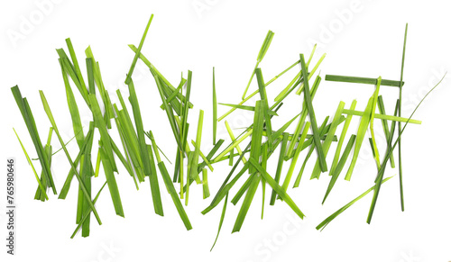 Fresh green cut wild grass isolated on white background and texture, top view	