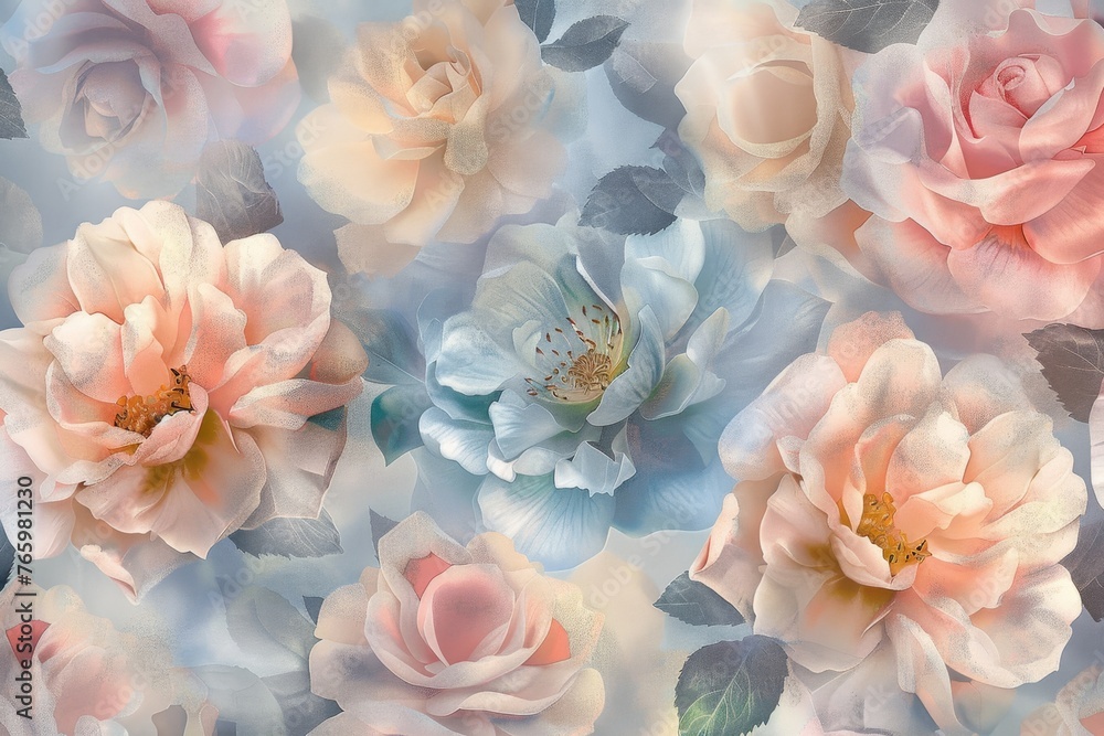 An artful display of ethereal roses in soft pastel hues, perfectly blended to create a tranquil and romantic floral wallpaper design.. An artful display of ethereal roses in soft pastel hues, perfectly blended to create a tranquil and romantic floral wallpaper design..