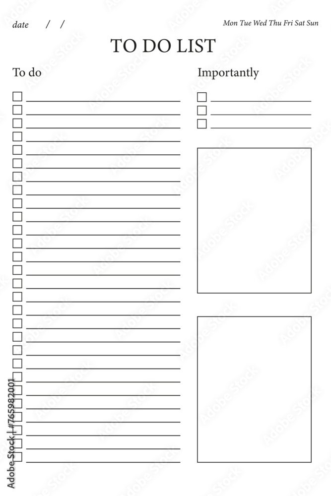 to-do list, vector, with date, days of the week, places to write and highlight important to-dos, lines to mark to-do list, vector, with date, days of the week, places to write and highlight important to-dos, lines to mark