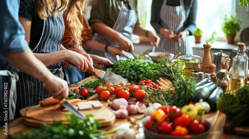 Farm-to-Table Cooking Class with a group of people participating in a cooking class using farm-fresh ingredients.