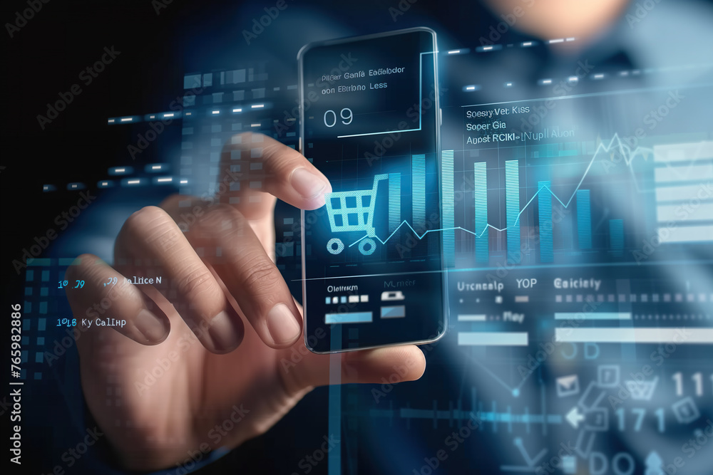 A businessman holding a smartphone in his hand, potentially analyzing data or shopping online for his startup business. A businessman holding a smartphone in his hand, potentially analyzing data or shopping online for his startup business.