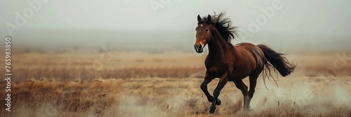 wild horse galloping in a field, banner with copy space