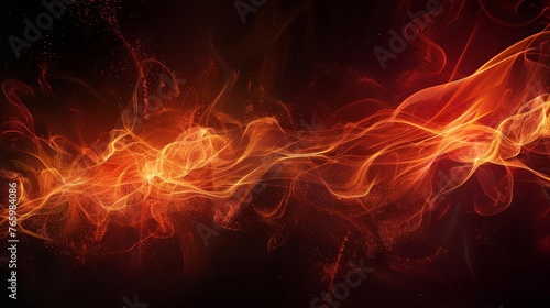 Dramatic Flames Blazing on Black, Fiery Abstract Background, Digital Art