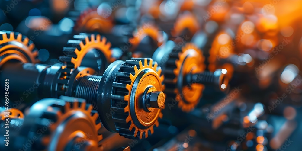 Advancements in Transportation Sector: Close-Up of Gearboxes and Bearings in Industrial Machinery. Concept Mechanical Engineering, Industrial Machinery, Gearboxes, Bearings, Transportation Sector - obrazy, fototapety, plakaty 
