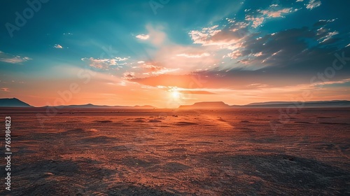 peaceful sunset over vast desert plain, landscape photography