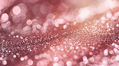 Shimmering rose gold glitter bokeh texture on pink champagne background