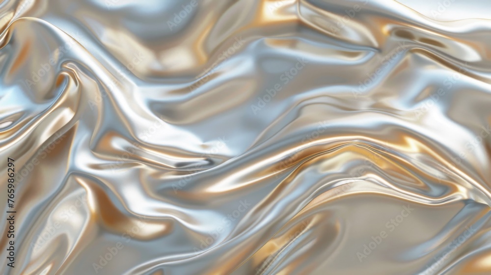 A smooth, glossy texture background in shades of shimmering silver and gold. A smooth, glossy texture background in shades of shimmering silver and gold.