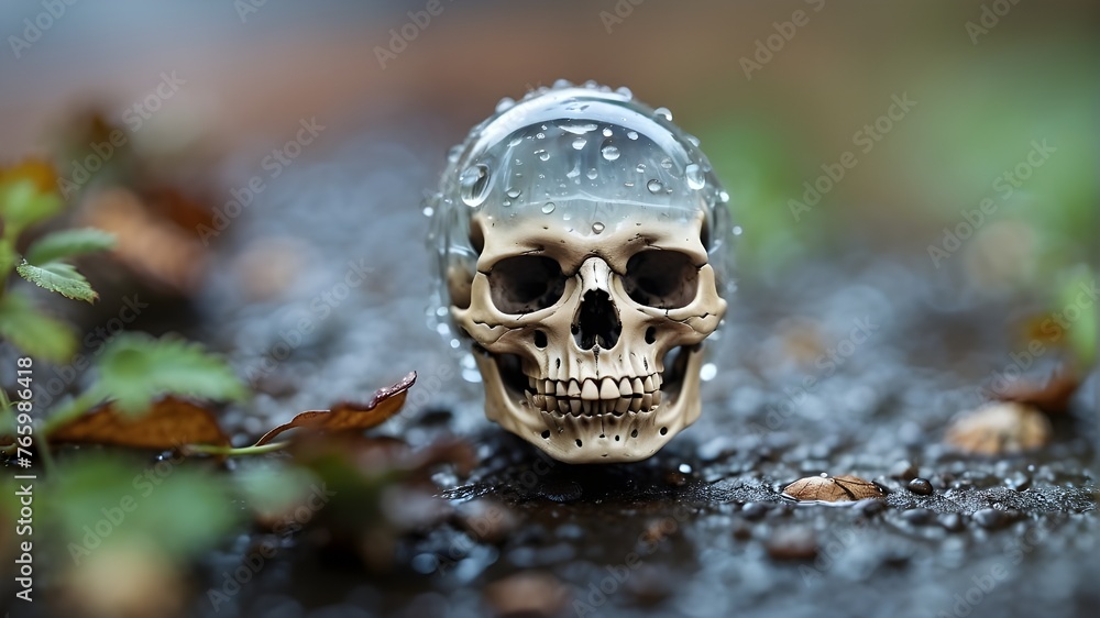 feaf skeleton in macro shot with a raindrop feaf skeleton in macro shot with a raindrop