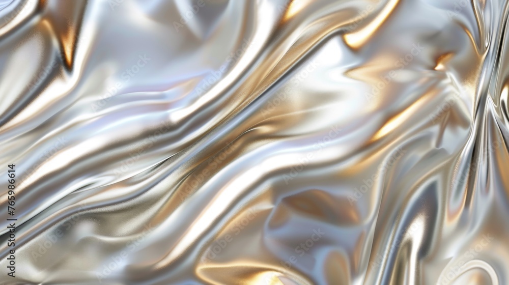 A smooth, glossy texture background in shades of shimmering silver and gold. - obrazy, fototapety, plakaty 
