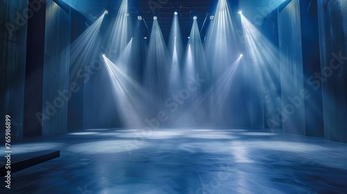 Spotlight illuminating an empty modern dance stage with creative lighting design for an entertainment show production