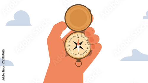 Hand holding open compass, vector illustration in flat style.
