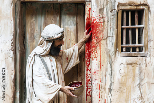 biblical person marking Jehovah's doors and worshipers with lamb's blood