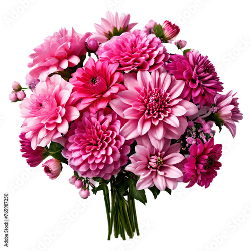bouquet of pink flowers in a transparent vase decoration planted in a ceramic glass pot image	
