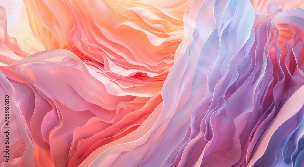 Obraz premium A digitally crafted image mimicking the fluidity of fabric, with elegant folds cascading in a gradient of soft pink to blue hues.