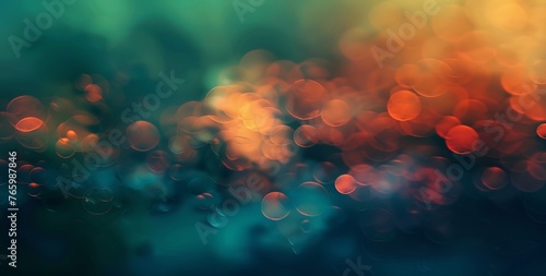 Abstract photography showcasing a bokeh effect with softly glowing circles in a gradient of warm oranges, reds, and deep blues, reminiscent of a twilight sparkle.