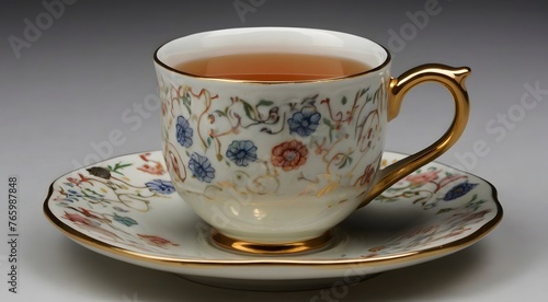  cup filled with steaming tea, 