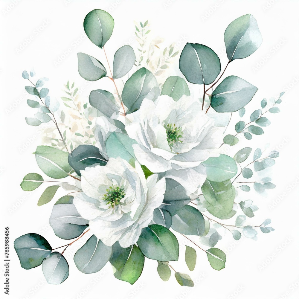 Dekoracja białe namalowane kwiaty ślubne - obrazy, fototapety, plakaty 