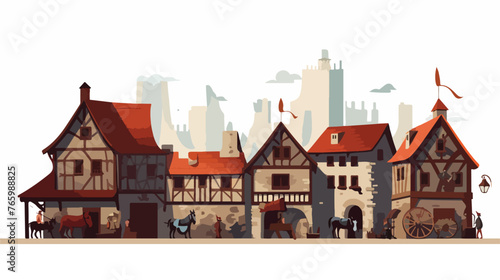 A medieval village with a blacksmith and tavern