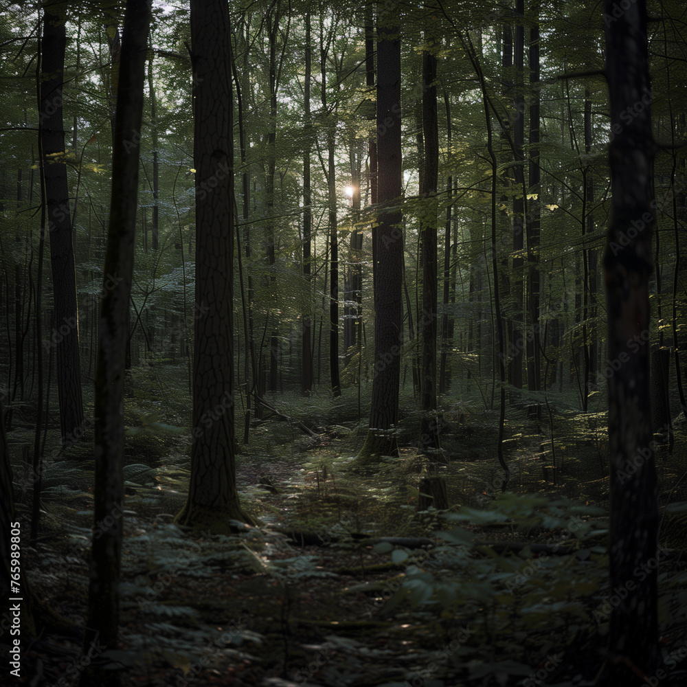 Sunlight Filtering Through a Serene Forest