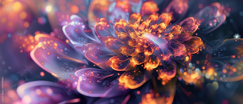 Vibrant flower bursting with colorful petals and filled with numerous bubbles Vibrant flower bursting with colorful petals and filled with numerous bubbles