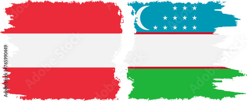 Uzbekistan and Austria grunge flags connection vector