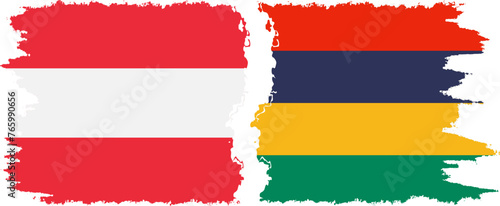 Mauritius and Austria grunge flags connection vector