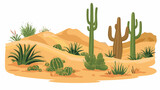 A serene desert landscape with sand dunes and cactus