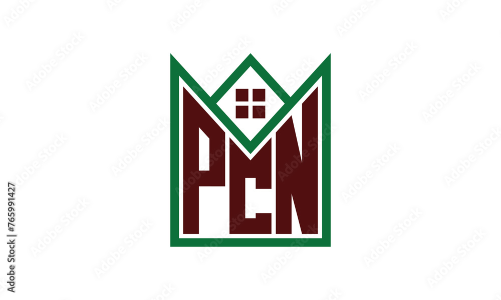 PCN initial letter builders real estate logo design vector. construction, housing, home marker, property, building, apartment, flat, compartment, business, corporate, house rent, rental, commercial - obrazy, fototapety, plakaty 