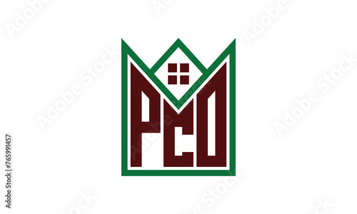 PCO initial letter builders real estate logo design vector. construction, housing, home marker, property, building, apartment, flat, compartment, business, corporate, house rent, rental, commercial