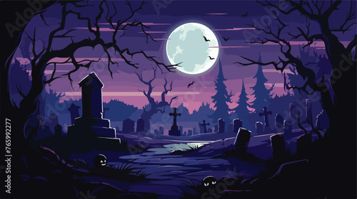 A spooky graveyard with a full moon.