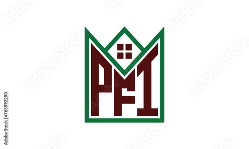 PFI initial letter builders real estate logo design vector. construction, housing, home marker, property, building, apartment, flat, compartment, business, corporate, house rent, rental, commercial photo