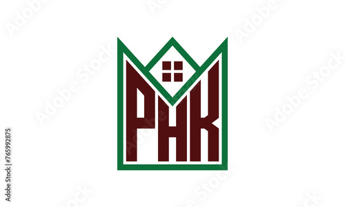 PHK initial letter builders real estate logo design vector. construction, housing, home marker, property, building, apartment, flat, compartment, business, corporate, house rent, rental, commercial