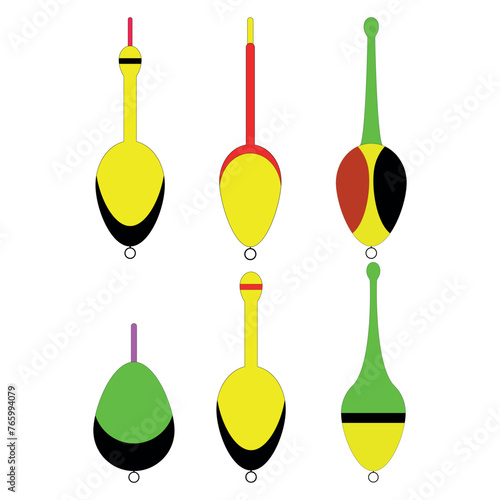 Colorful fishing floats in element vector illustration concept for fishing template