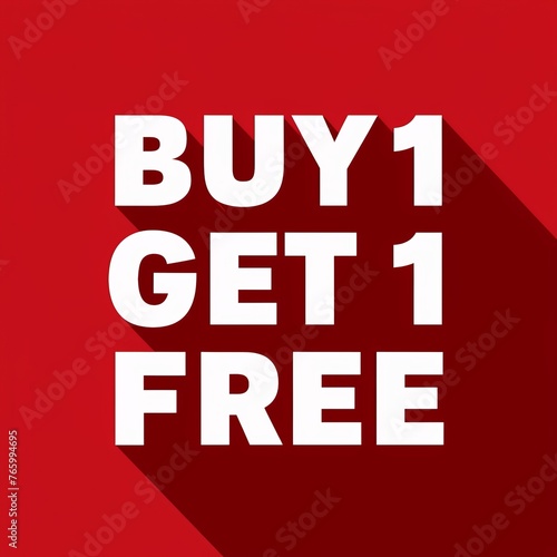 buy 1 get 1 free text on red background