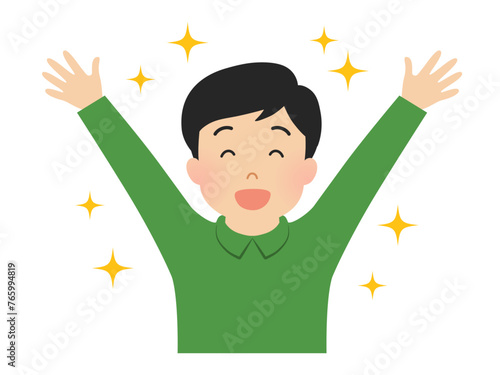 万歳して喜ぶ男性のベクターイラスト