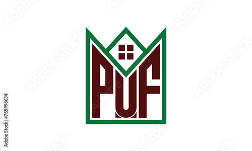 PUF initial letter builders real estate logo design vector. construction, housing, home marker, property, building, apartment, flat, compartment, business, corporate, house rent, rental, commercial