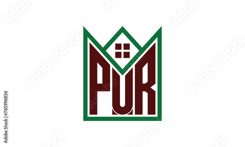 PUR initial letter builders real estate logo design vector. construction, housing, home marker, property, building, apartment, flat, compartment, business, corporate, house rent, rental, commercial
