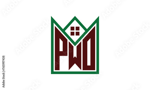 PWO initial letter builders real estate logo design vector. construction, housing, home marker, property, building, apartment, flat, compartment, business, corporate, house rent, rental, commercial photo