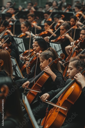 Symphonic orchestra concert professional musicians performing classical music on stage