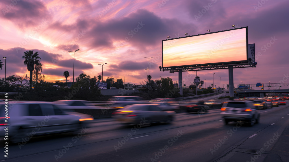 Empty Billboard During Daytime on Busy Road Business Traffic, Generative AI