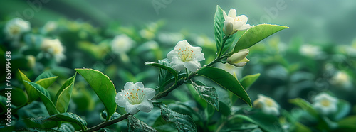 Misty Morning with Dew-Kissed Jasmine Flowers 