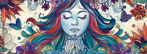 Mystical Floral Goddess Illustration in Vivid Colors 