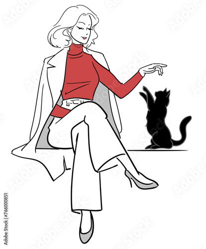 黒猫と女性